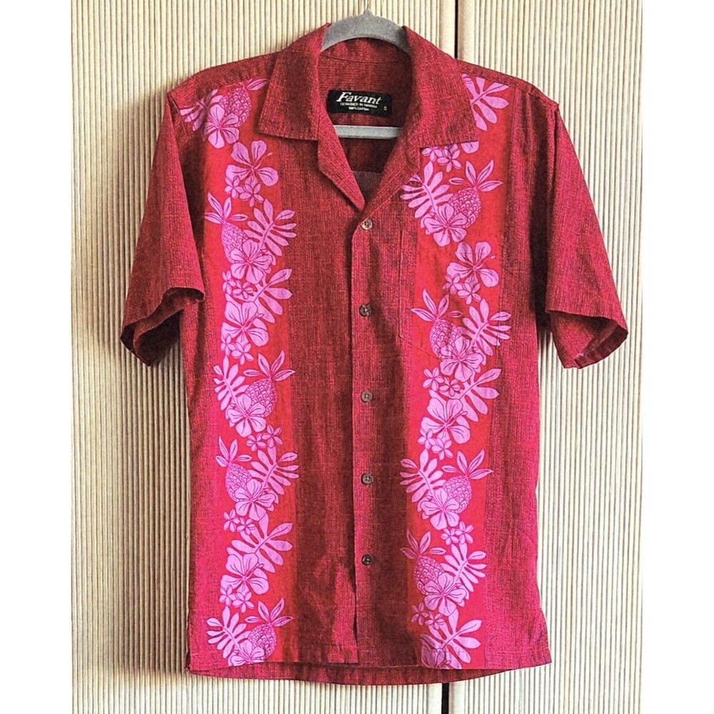 Favant Men's Shirt Size Small Red Hawaiian Aloha Floral Summer Cruise Beach EUC